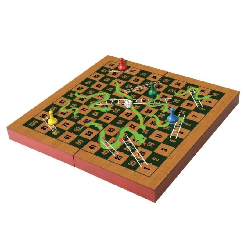 مارشانت امبسادور - مجموعة لعبة الحية والسلم الخشبية القابلة للطي