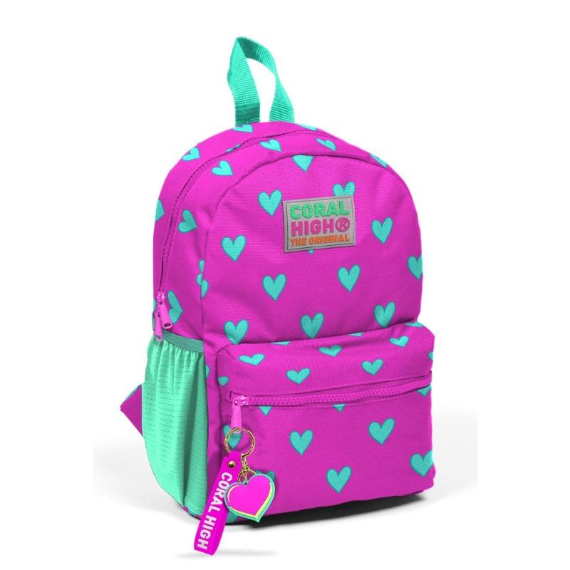 Tiny Nest Backpack Neon Pink Aqua Green Heart Patterned