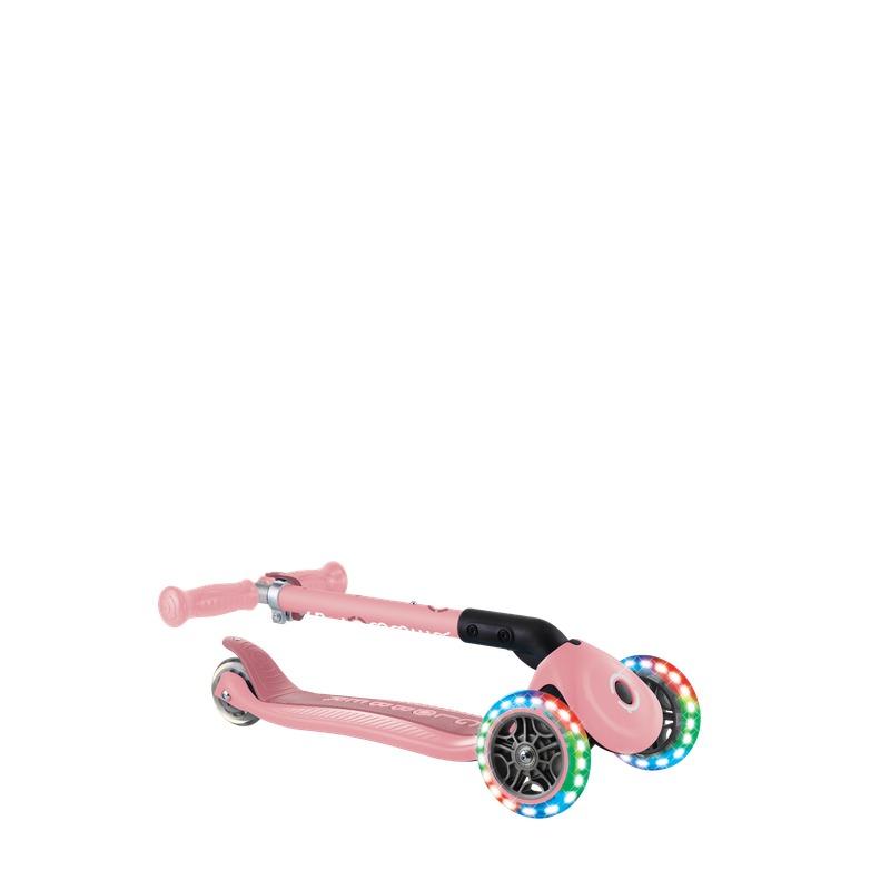 Globber Junior Foldable Kids Scooter with LED Lights – Pastel Pink