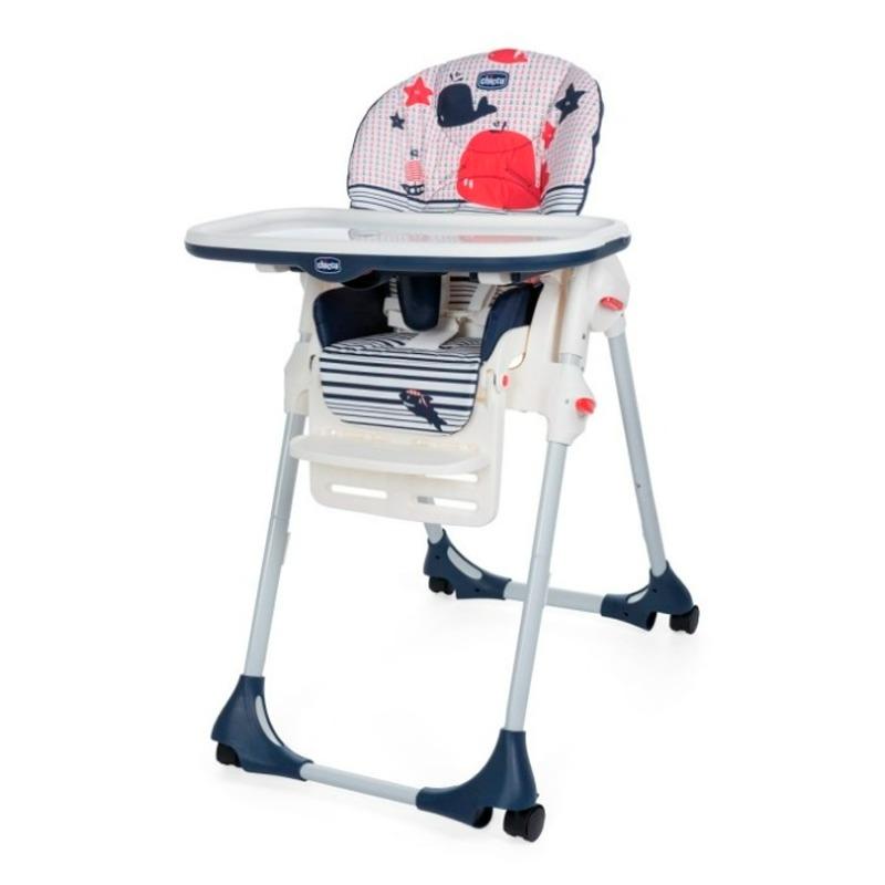 Chicco - Polly Easy High Feeding chair, 4 Wheels - Marine