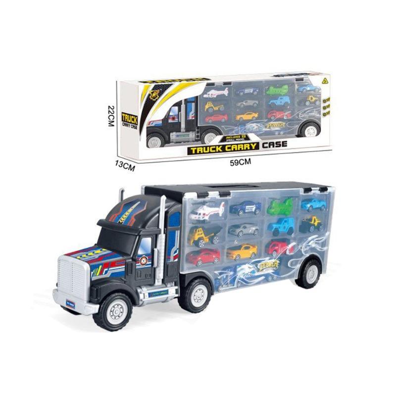 شاحنة حاويات مع اربعه عشر شاحنة بلاستيكية صغيرة