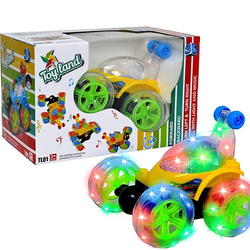 توي لاند - سيارة بهلوانية قابلة لإعادة الشحن 360 درجة مع جهاز تحكم عن بعد لون أصفر