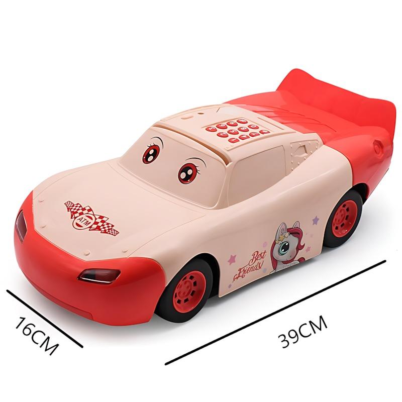 الحصالة الرقمية بتصميم السيارة لون وردي