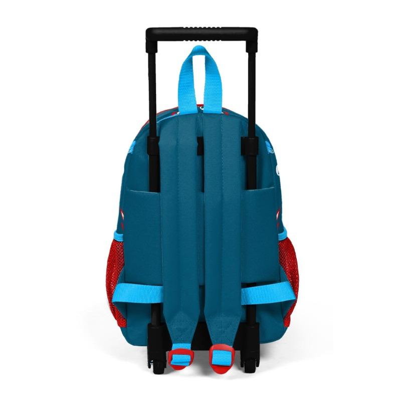 حقيبة ظهر صغيرة بعجلات مع نقشة فضاء باللون الأحمر النيلي