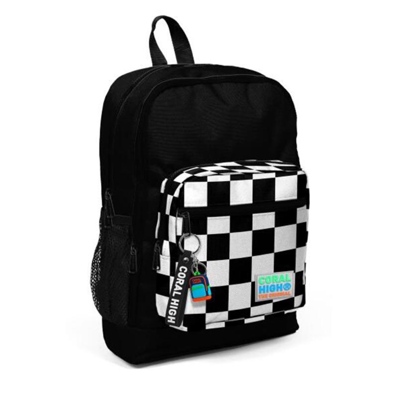 Coral High Kids School Bag - Black with Checkerboard Pattern