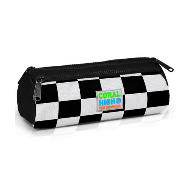 Coral High Kids Pencil Case - Black with Checkerboard Pattern