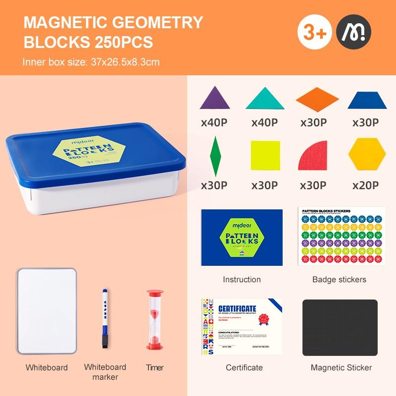 Mideer Magnetic Wooden Geometry Blocks - 250pcs
