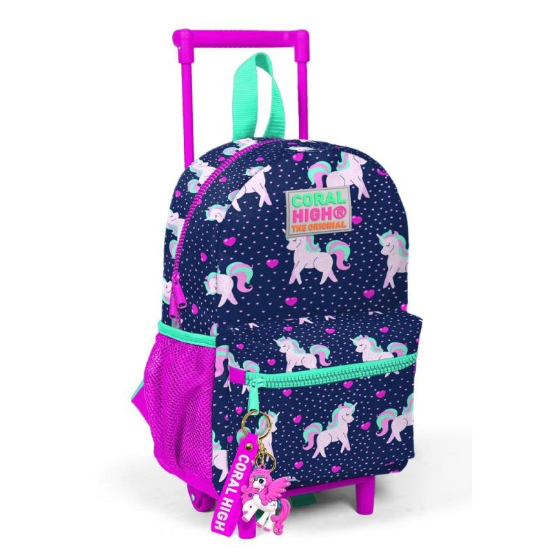 Tiny Nest Trolley Backpack Unicorn Patterned Navy Blue Pink