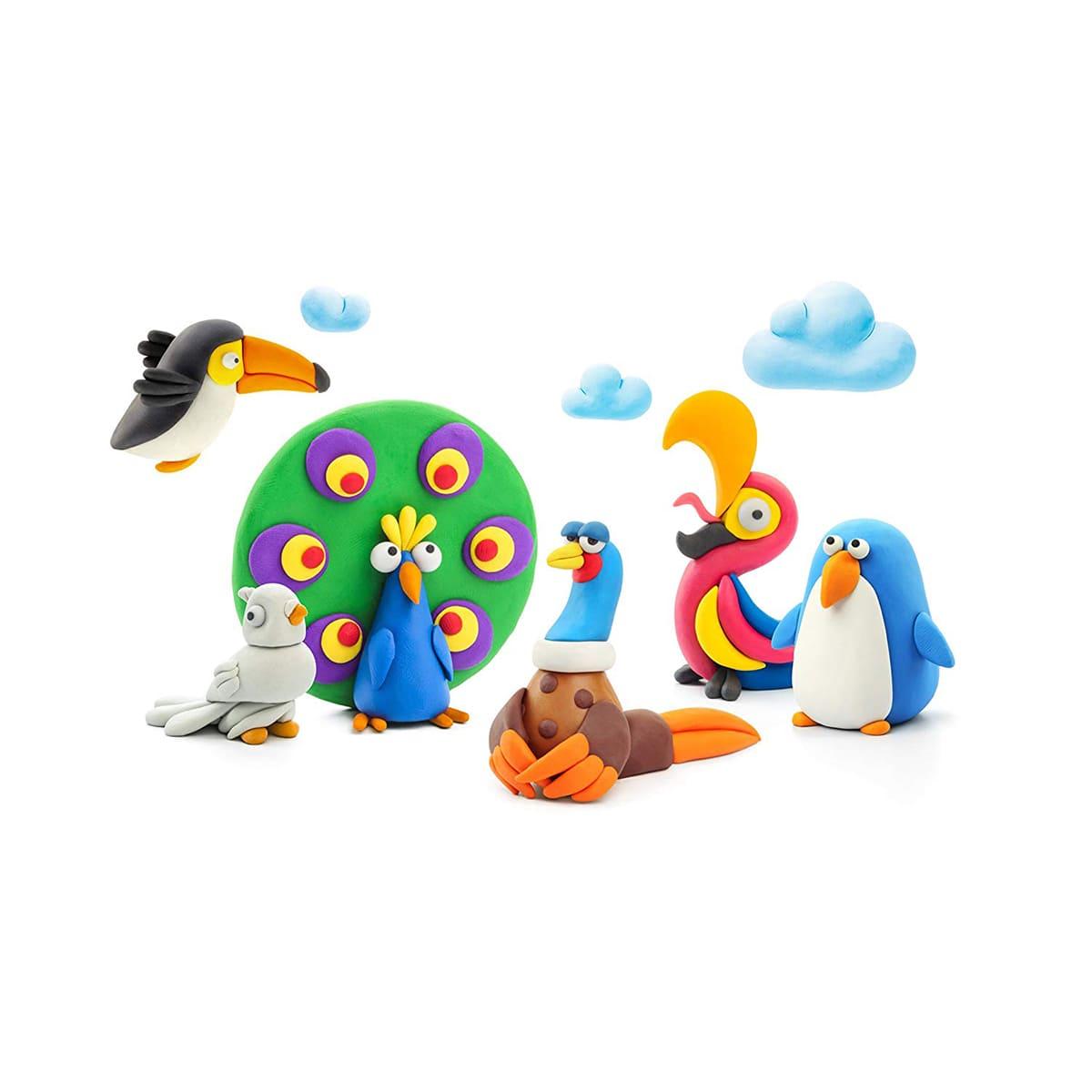 هاي كلاي - مجموعة الصلصال الجاف الملونة بأشكال الطيور - 18 علبة