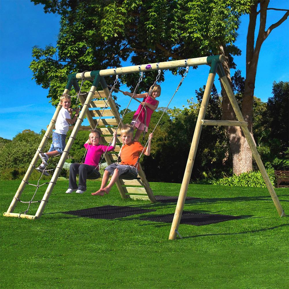 الأرجوحة المزدوجة الخشبية مع حبل التسلق والسلم الخشبي