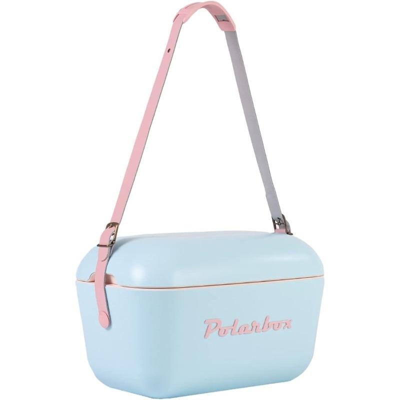 Polarbox Retro Ice Box Sky Blue Baby Rose Pop with Pink Leather Strap – 12L