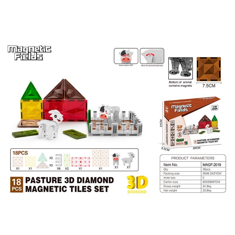 Magnetic Fields Pasture 3D Diamond Magnetic Tiles Set - 18 Pcs