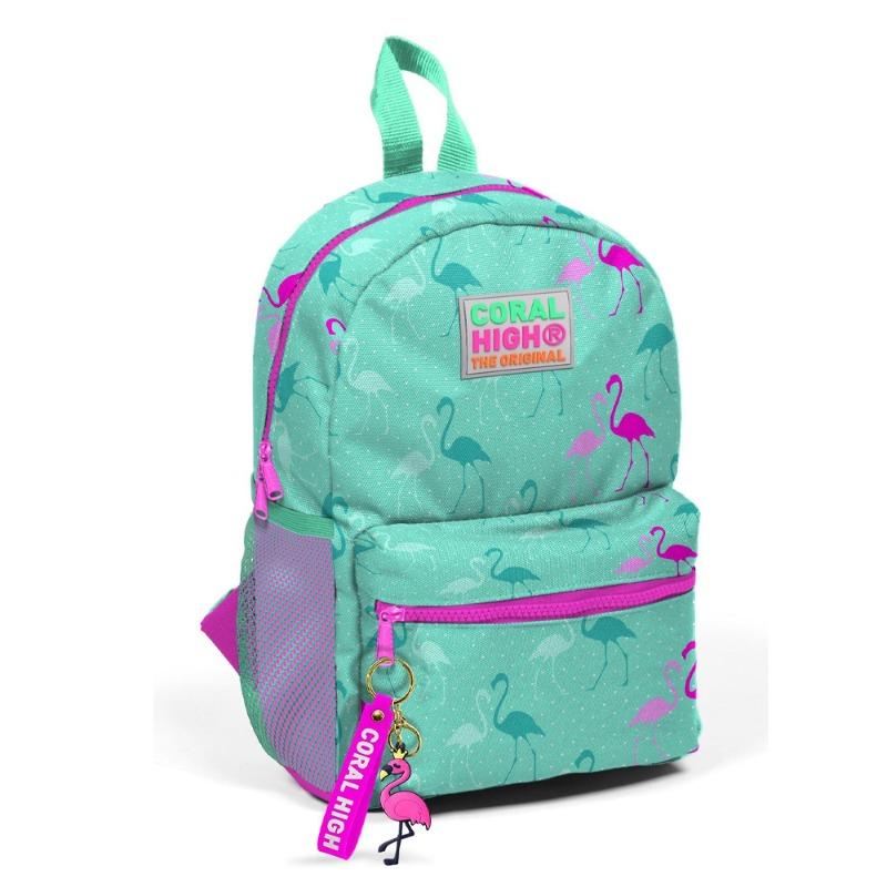 Tiny Nest Backpack Flamingo Pattern Aqua Green/Neon Pink