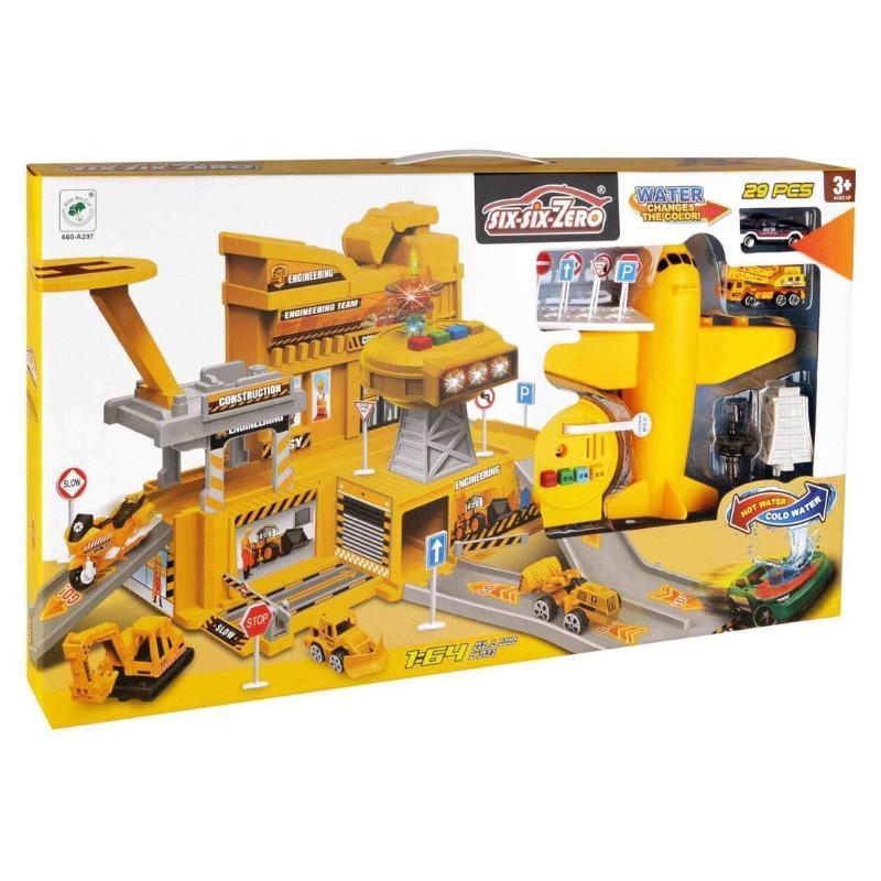 مجموعة محطة مسار الطائرات وسيارات البناء الهندسية - لون أصفر