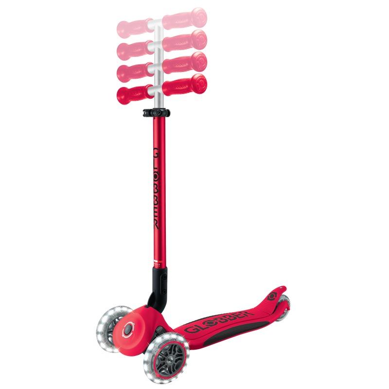 Globber Elite Lights Foldable Kids 3-Wheel Scooter with LED Lights – Red