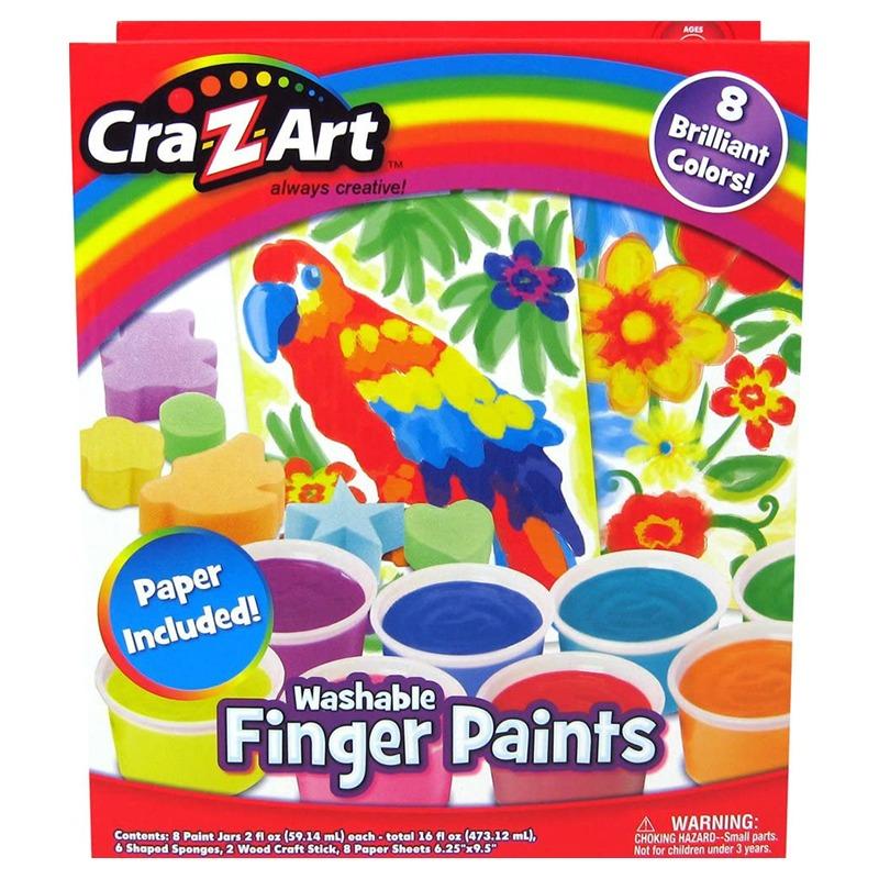 CraZart Finger Paint Set Washable Paints - 8 Colors