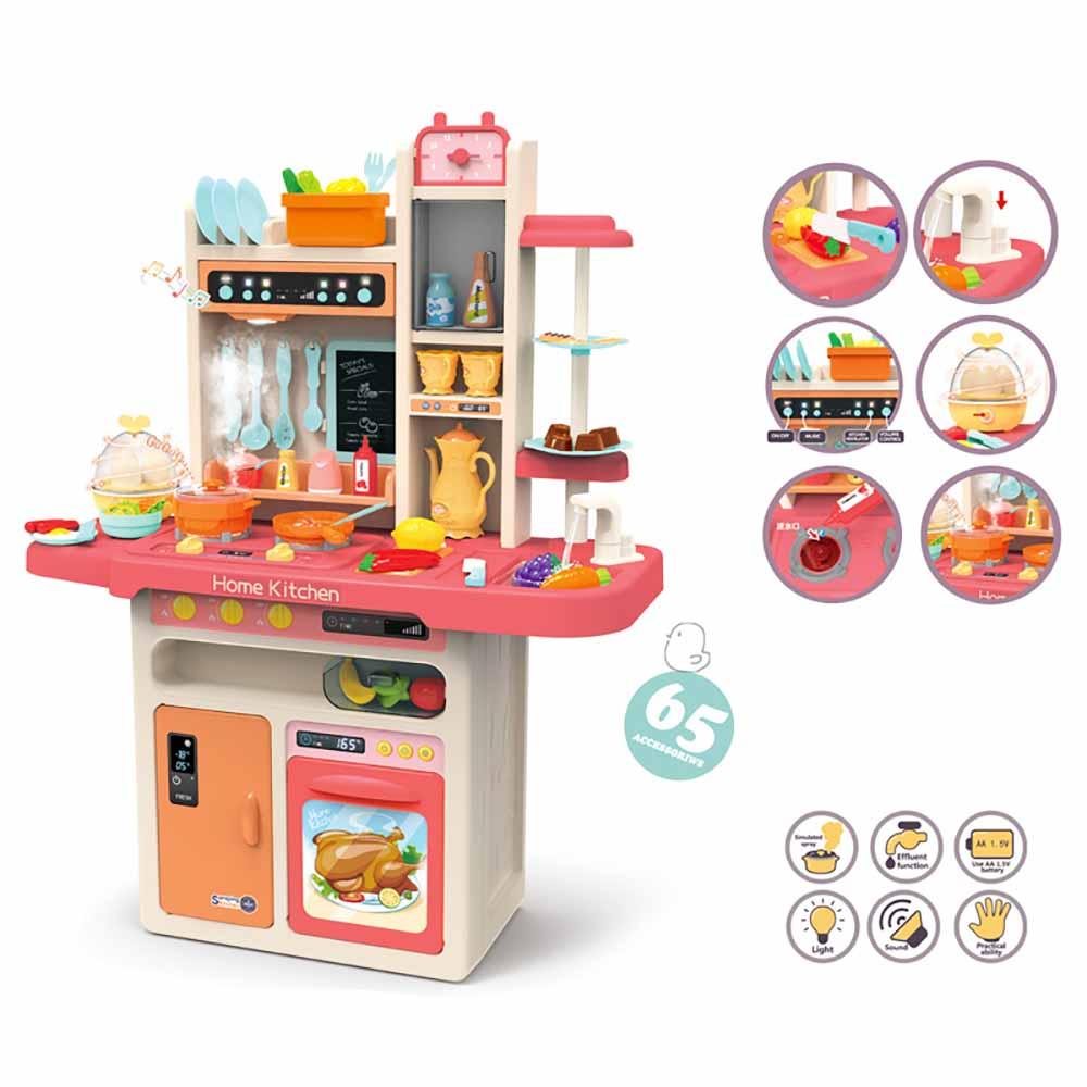 Modern Kitchen Play Set With Light Music And Water/Pink - 65pcs