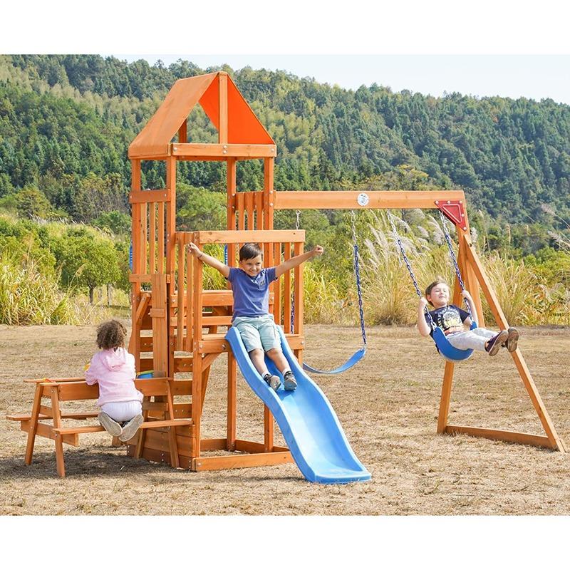 Dolphin Playground Wooden Swing Sets with 2 in 1 Outdoor Table