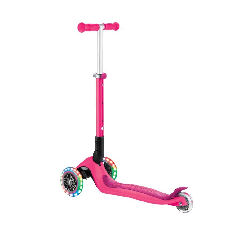 Globber Junior Adjustable Foldable Kids Scooter with LED Lights – Neon Pink