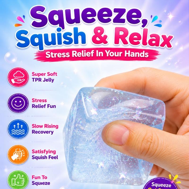 Squishy Bun 6cm Glitter Slime Cube – Assorted Colors
