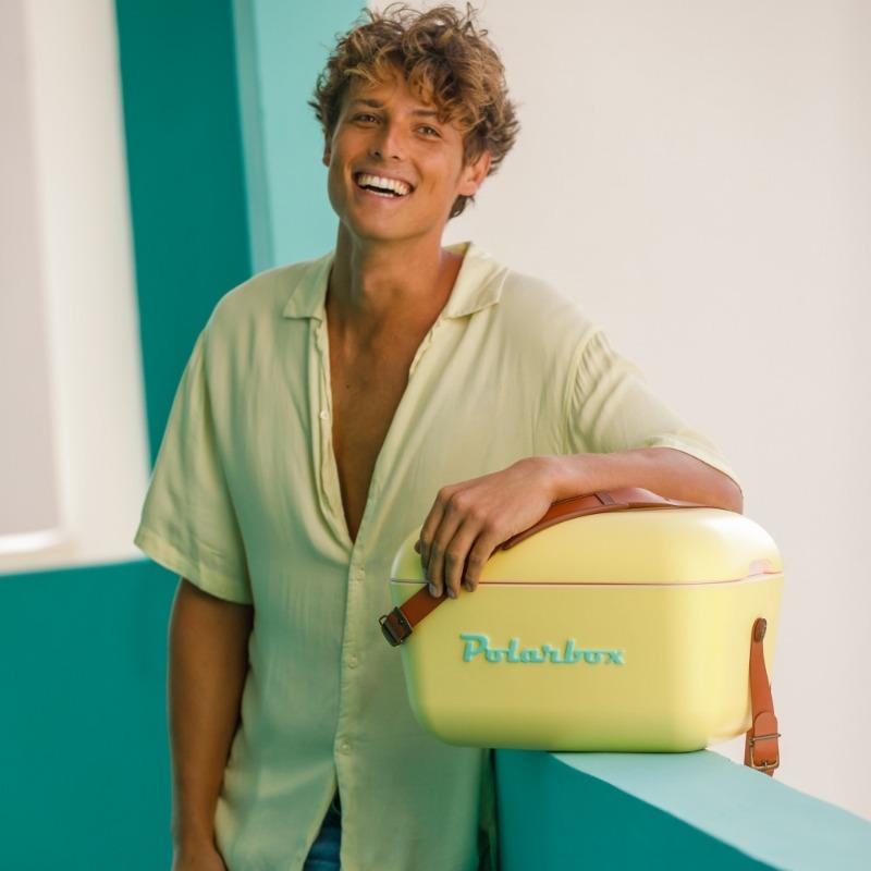 Polarbox Retro Ice Box Yellow Cyan Pop with Turquoise Leather Strap – 12L