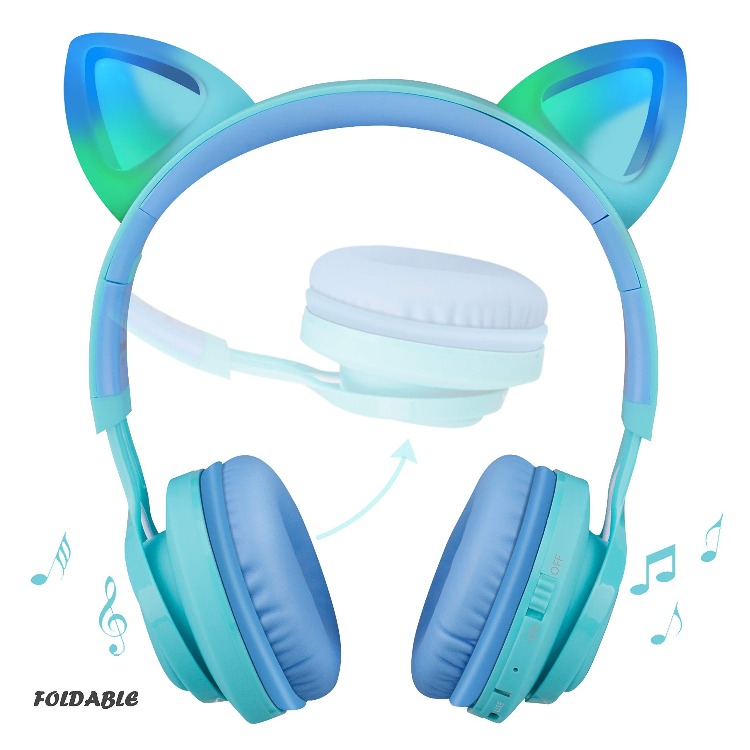 Riwbox Cat Ear Bluetooth Headphones - Blue Green
