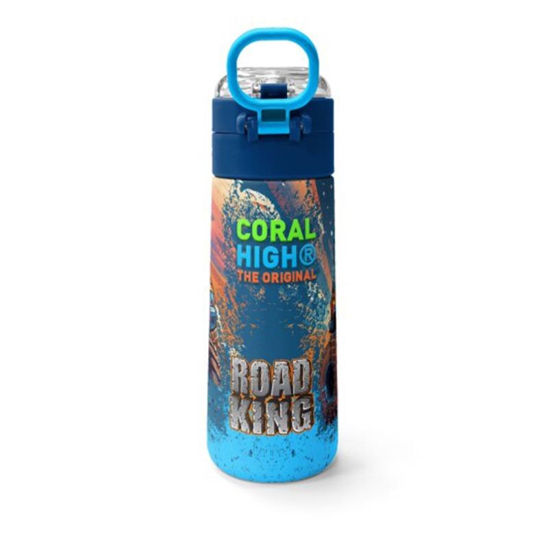 Coral High Kids Orange High Wheels Truck Patterned Straw and Direct Drinking Steel Thermos 500 ml