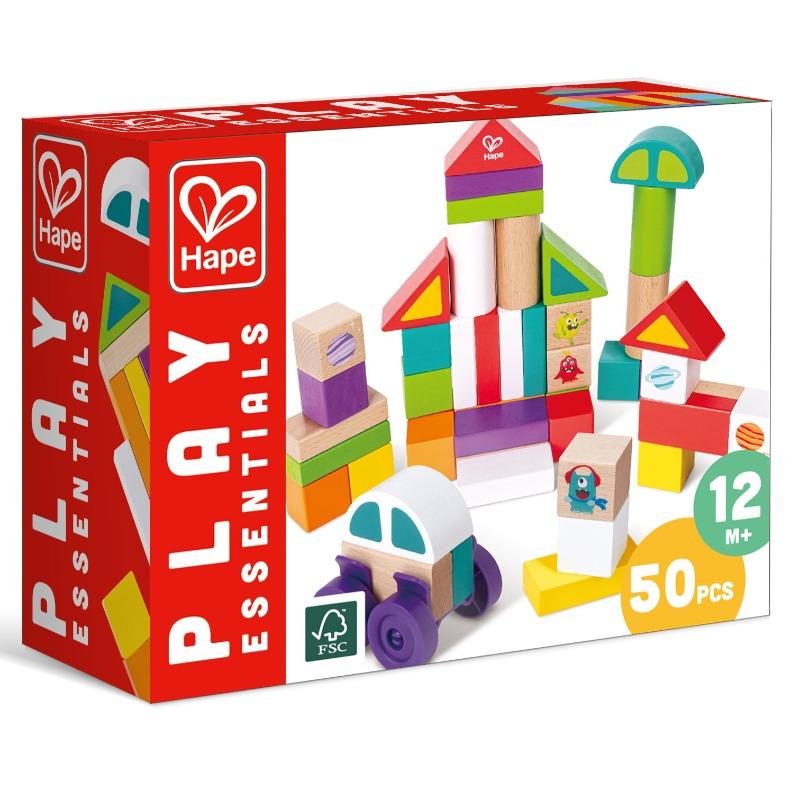 هيب - مجموعة مكعبات التكديس الخشبية سبيس مونستر - 50 قطعة