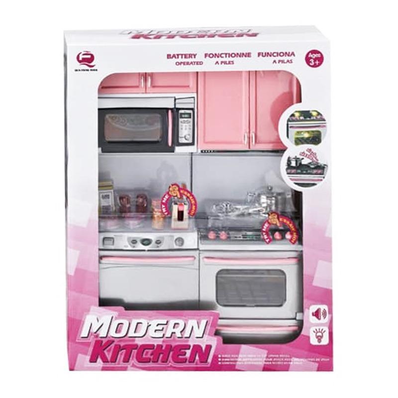 مجموعة أدوات المطبخ بأضواء وأصوات - لون وردي