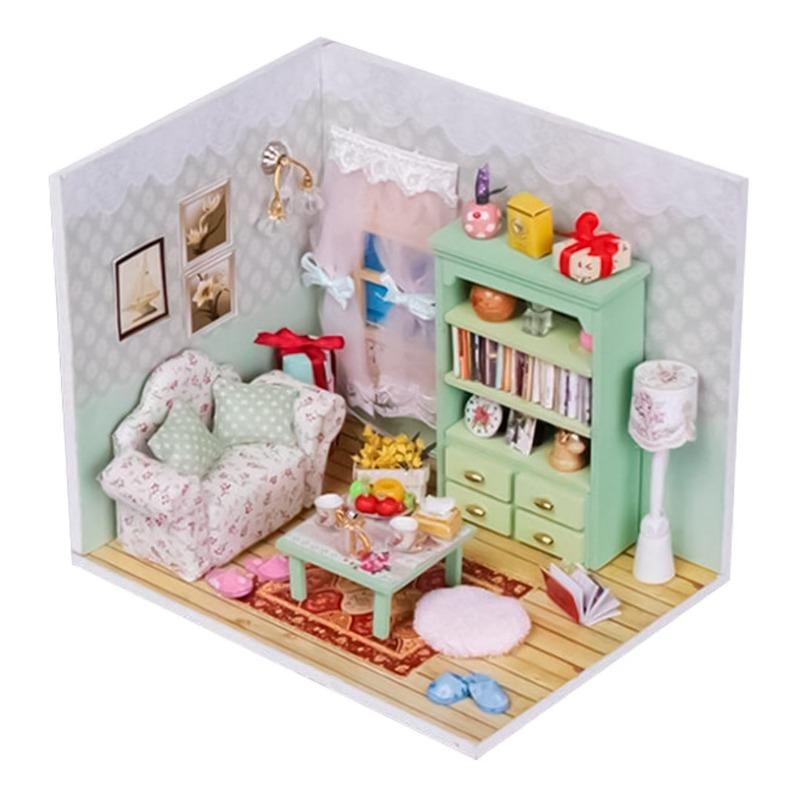 بيت الدمى الخشبي المضيء الصغير