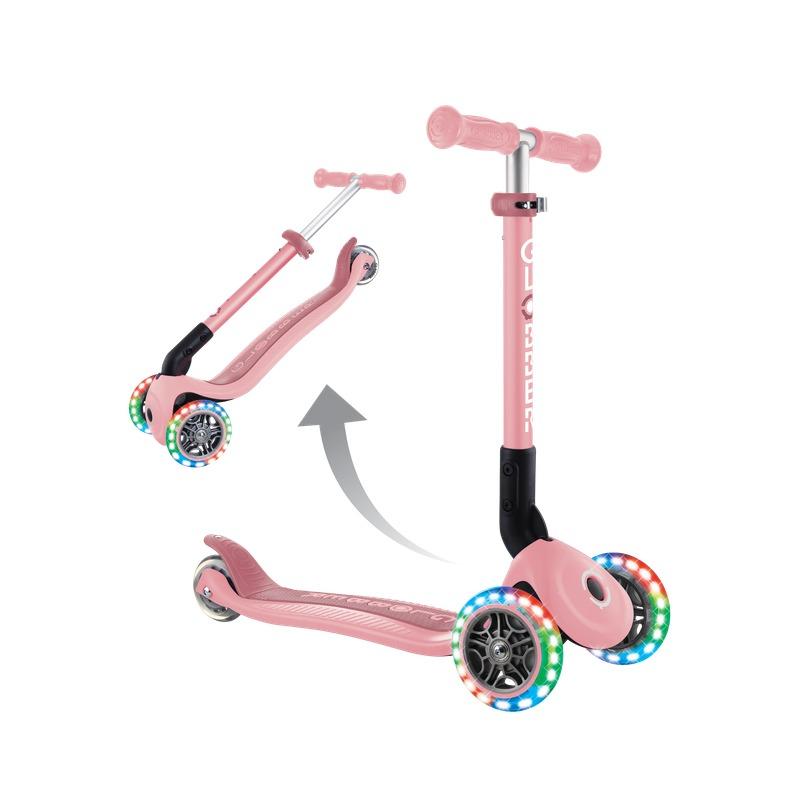Globber Junior Foldable Kids Scooter with LED Lights – Pastel Pink