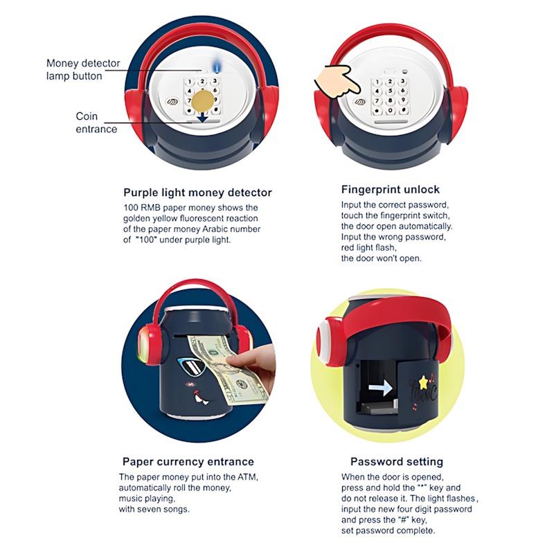 جهاز الصراف الآلي الذكي ببصمة الإصبع لون أسود