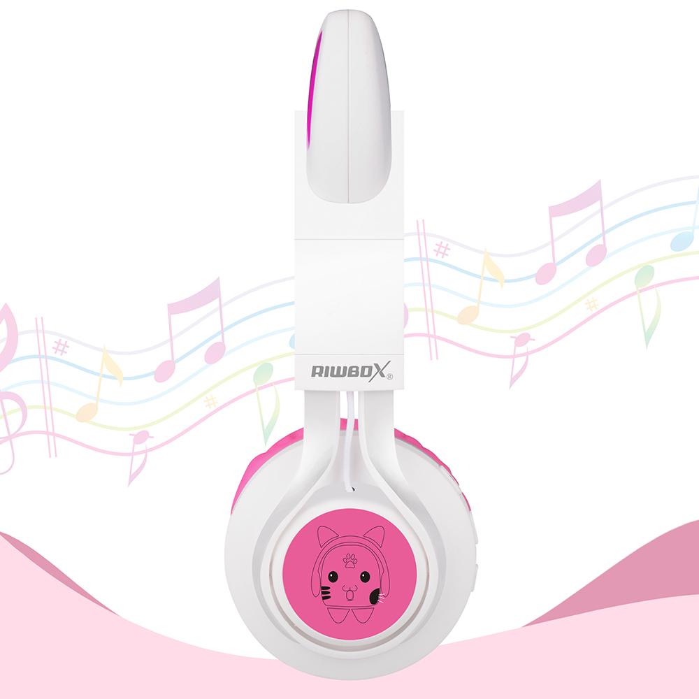 Riwbox Cat Ear Bluetooth Headphones - White Pink