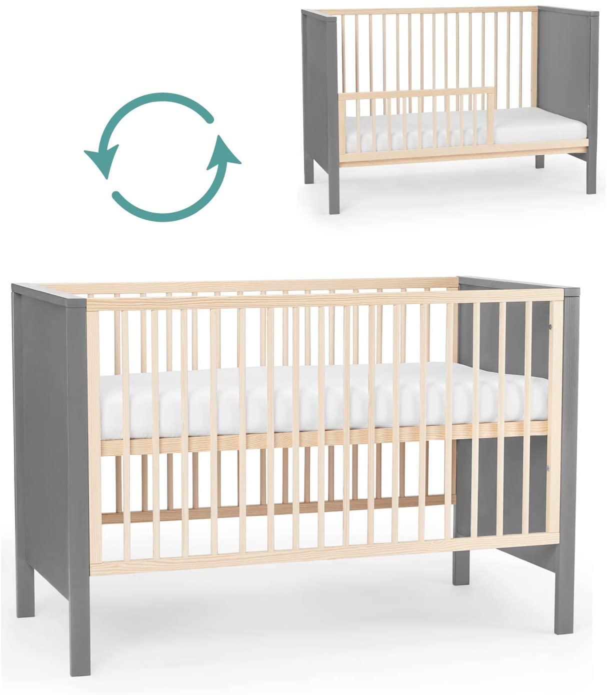 كيندركرافت - سرير أطفال ميا الخشبي مع مرتبة لون رمادي