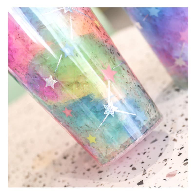 Unicorn Water Bottle Straw Type With Lid 500ml - Multicolors