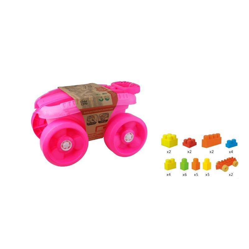 Puzzle Hand Cart Construction Set For Kids 32 Pcs - Pink