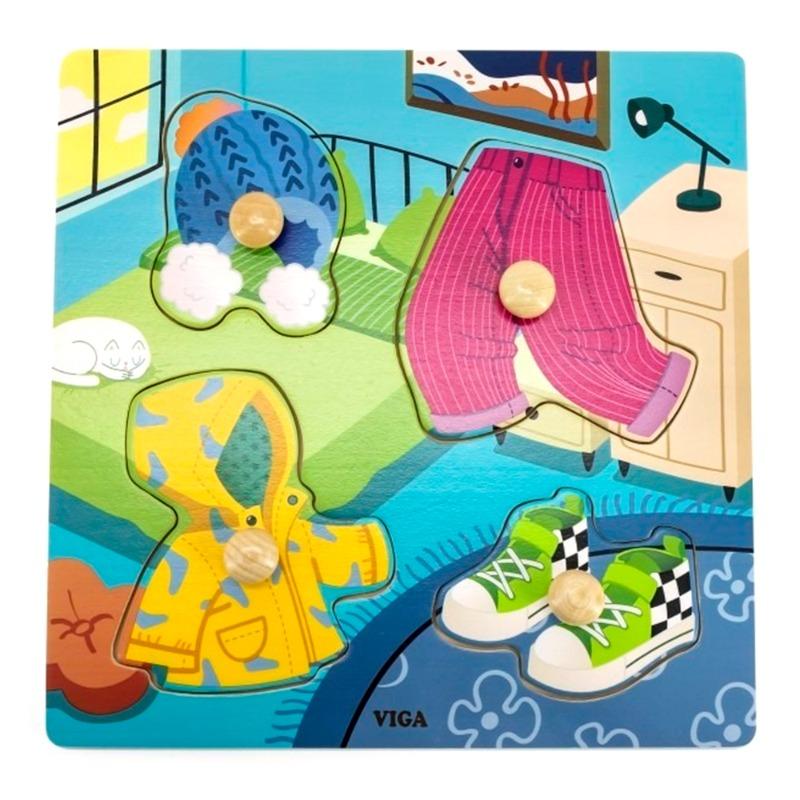 VIGA Wooden Knob Puzzle - Clothes