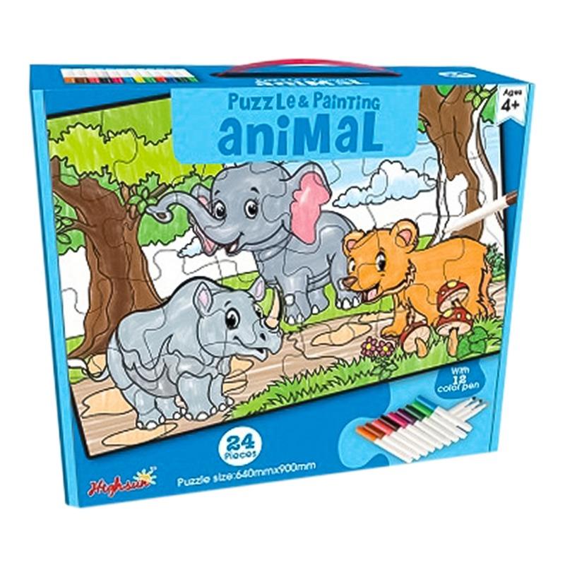 Animal Puzzle With 12 Color Pen - 24 Pcs