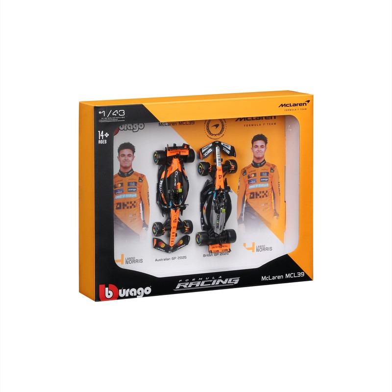 Bburago 1:43 McLaren MCL38 Miami GP 2024 Set of 2 F1 Models