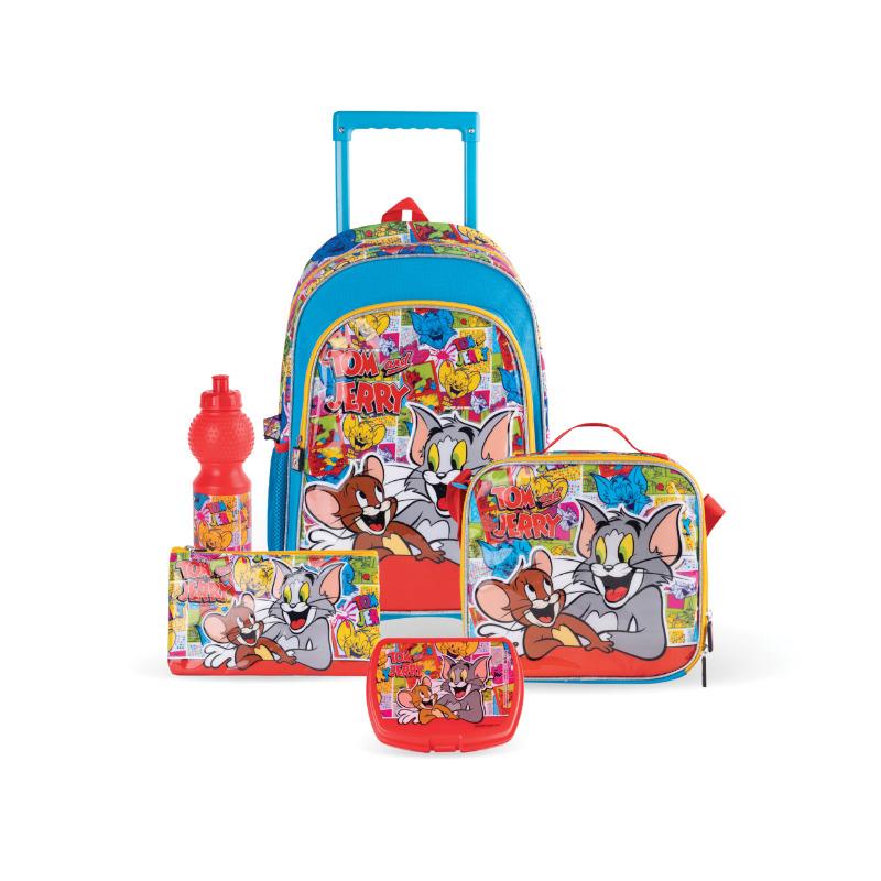 وارنر بروز - مجموعة الحقيبة المدرسية بعجلات 5 في 1 - توم آند جيري بوب آرت