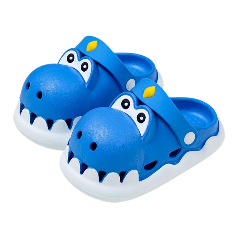 Cheerful Mario Dinosaur Painted Kids Slippers Blue