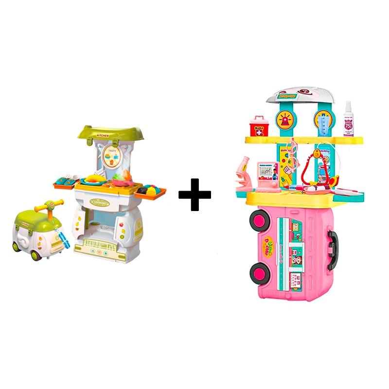 Buy 1 Get 1 2 in 1 Cutlery Bus Playset with Spray + 5 in 1 Doctor Playset with Accessories - Pink