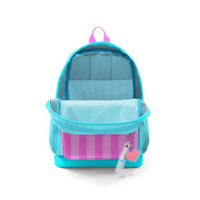 Coral High Kids Turquoise Pink Striped Four Compartment School Backpack