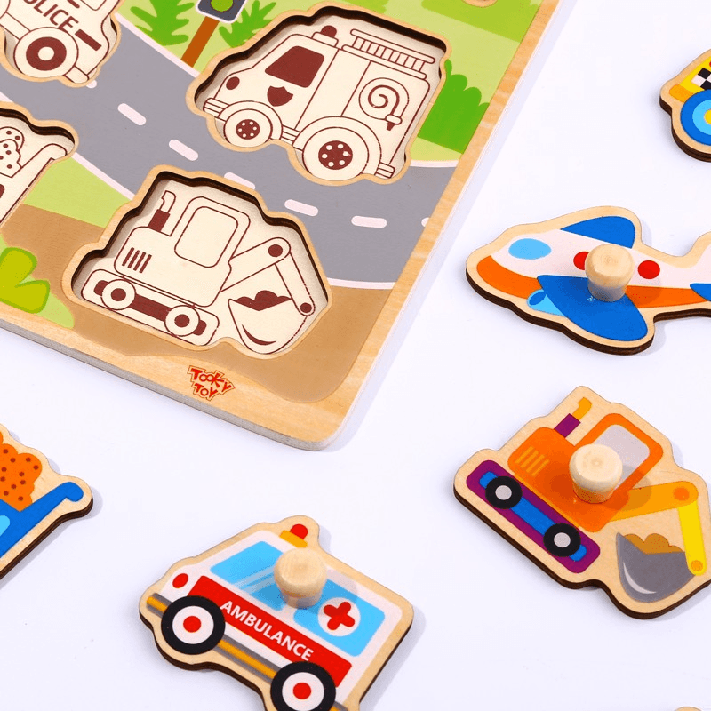 Tooky Toy Wooden Puzzle Vehicle - 10 Pcs
