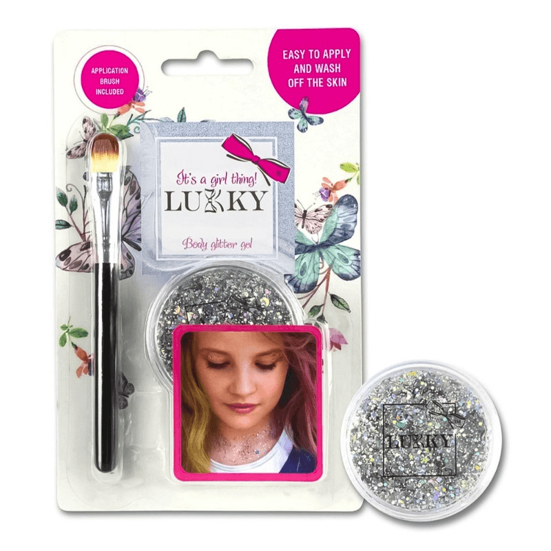 Lukky Body Glitter Gel With Brush 25ml-Silver