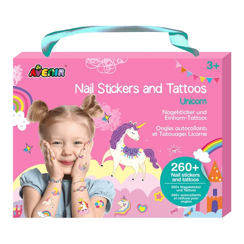 أفينير - مجموعة ملصقات التاتو وتزيين الأظافر بتصميم اليونيكورن