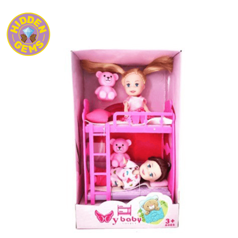 مجموعة سرير بيت الدمية السحري - سرير بطابقين مقاس 3.5 بوصة