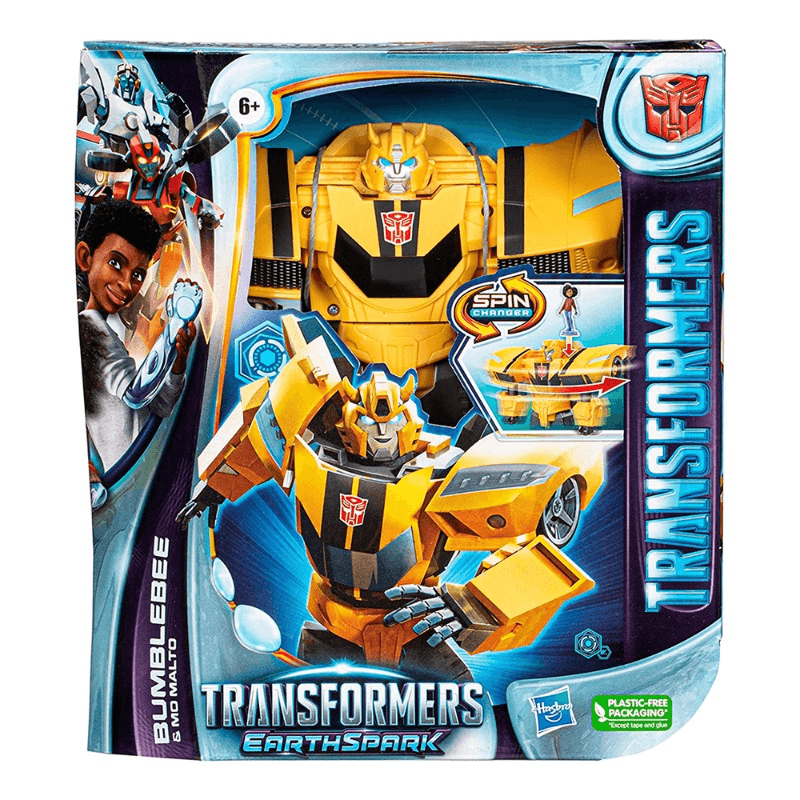 Transformers Toys Earth Spark Spin Transformer Bumblebee 8 in with Mo Malto 2 in Figure