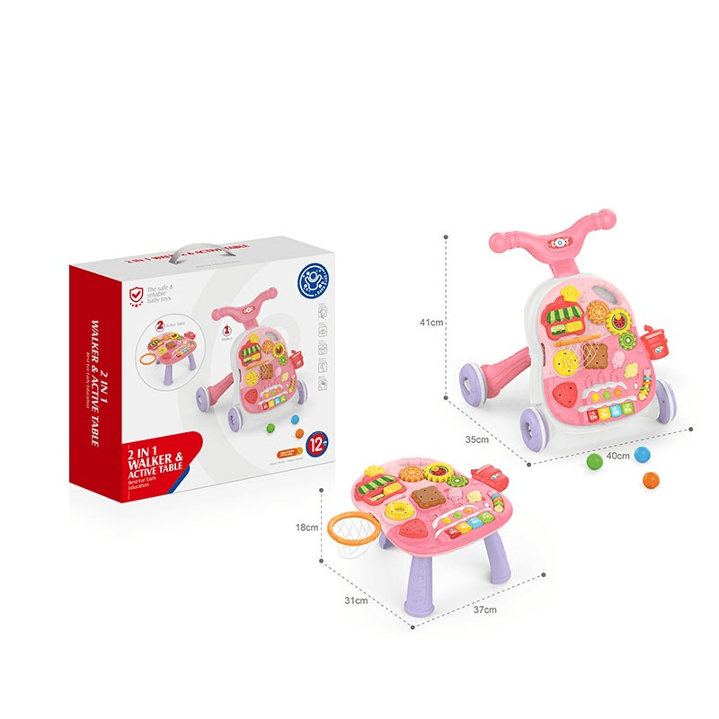 Huanger 2 In 1 Walker Active and Game Table Pink
