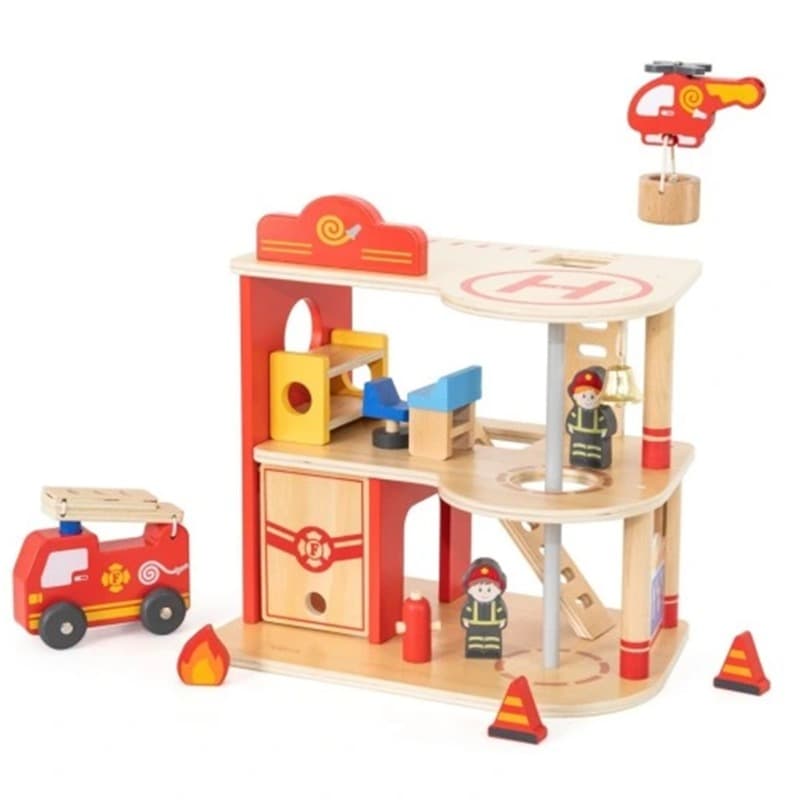 Viga Wooden Fire Station Set -14 Piece thumbnail 2